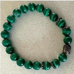 Vintage Green Synthetic Malachite Beaded Bracelet with Buddha